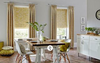 Matching yellow curtains and roman blinds
