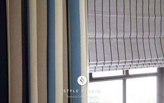 Striped roman blinds and curtains