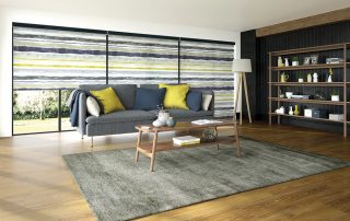 Blue, white and yellow striped roller blinds