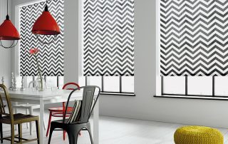 White roller blinds with black zig zag lines