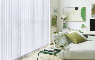 White vertical blinds in living room