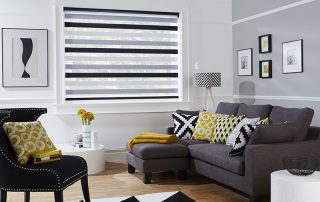 Blue and white vision blinds